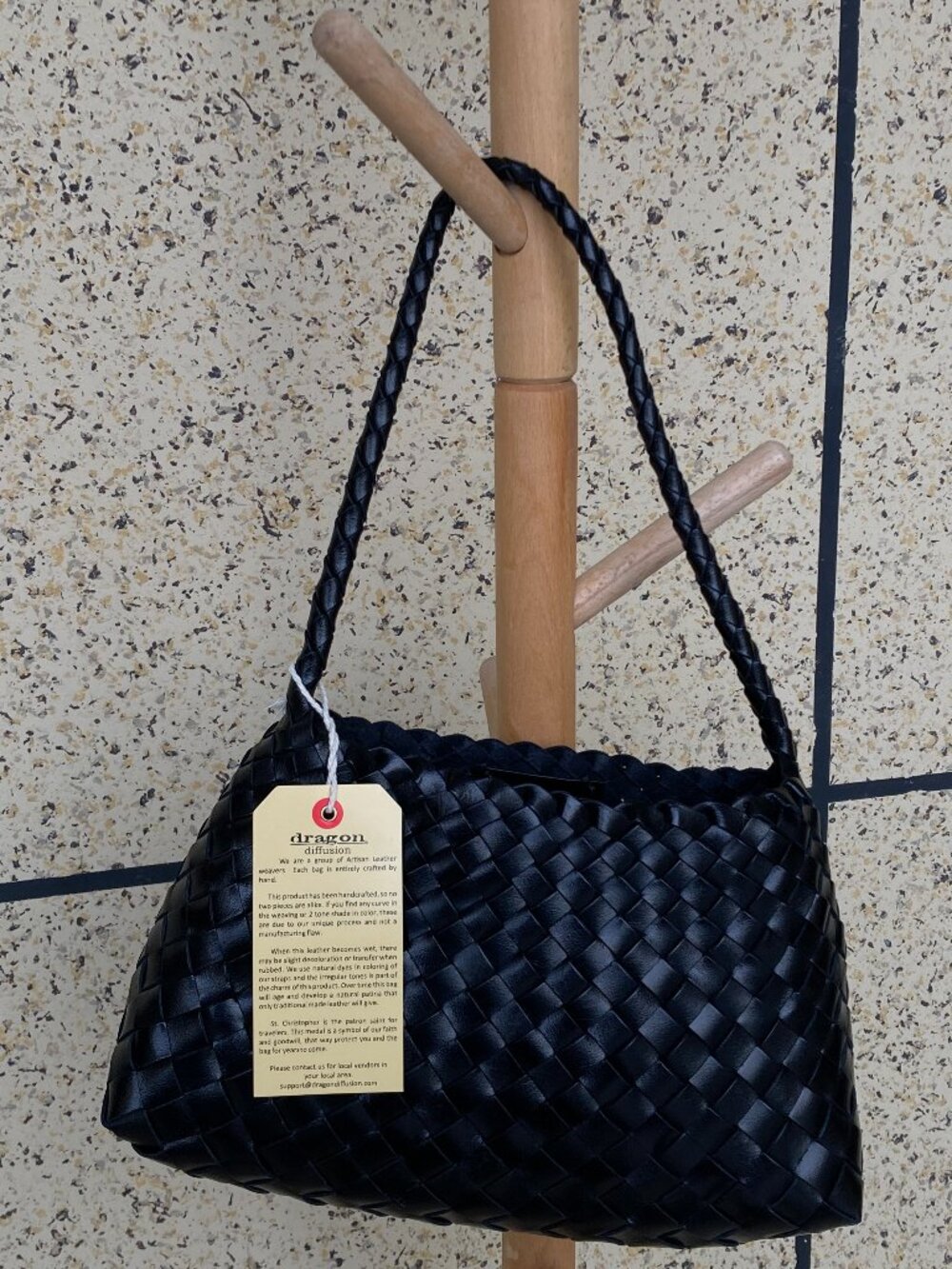 Dragon Diffusion Bamboo Black Woven Leather  Bag